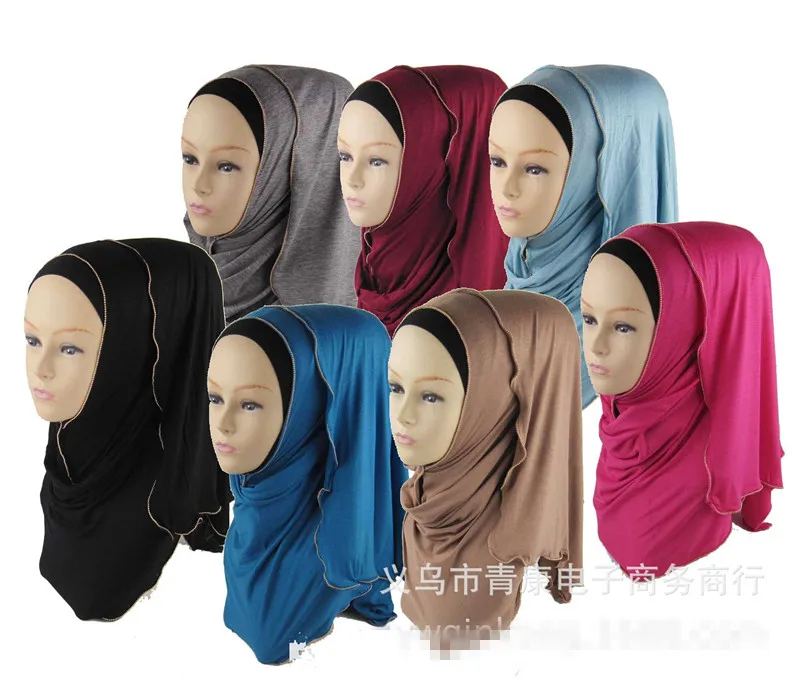 

Fashion Islam women's scarf cotton beading high quality Turkish Indonesian muslim hijab for women headwear girl's cap 20 colors