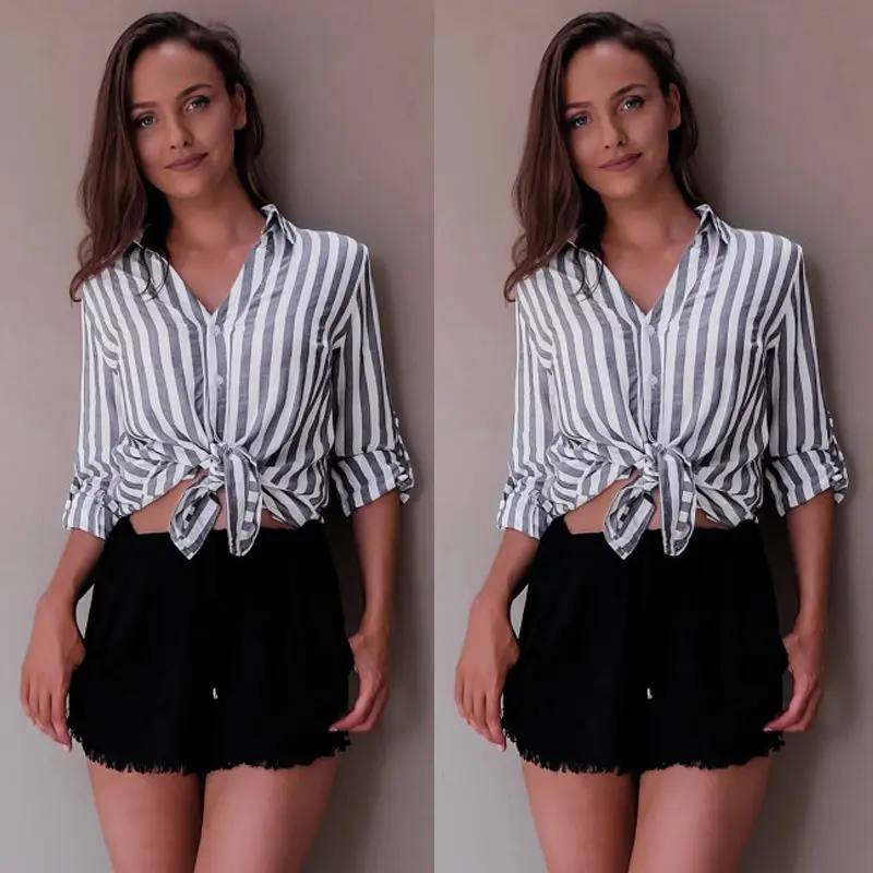 Новинка 2017 модные женские повседневные свободные топы рубашка с длинным рукавом