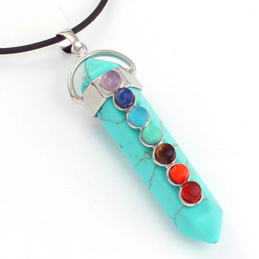 

100-Unique 1 Pcs Silver Plated Hexagon Prism with 7 Round Beads Pendant Green Turquoises Stone Jewelry
