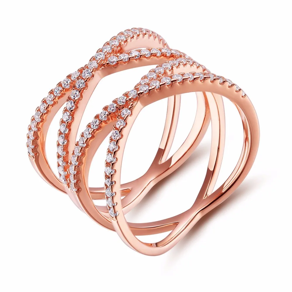 C rose gold Tigrade Роскошные кольцо из стерлингового серебра 925 для женщин X Форма Крест Дизайн кубический циркон модные ювелирные изделия Famale CZ вечность кольца - Цвет основного камня: C rose gold