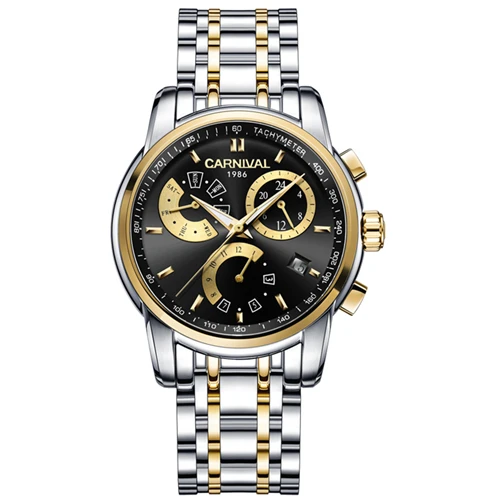 Gold black C8800ste Карнавальные Роскошные брендовые автоматические механические часы мужские из натуральной кожи водонепроницаемые швейцарские мужские часы reloj hombre saati - Цвет: Gold black C8800ste