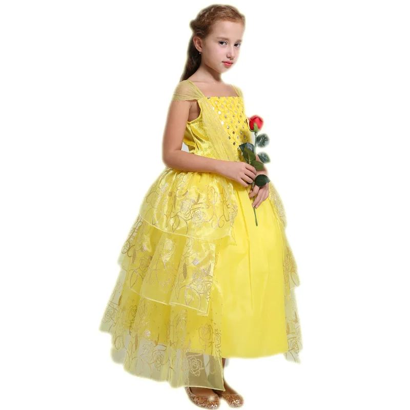 Красавица и Чудовище Белль платье Высококачественная расшитая блестками