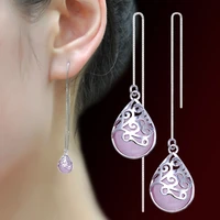 silver earrings new design fashion vintage gem 925 sterling silver drop earrings for women girls jewelry gift wholesale
