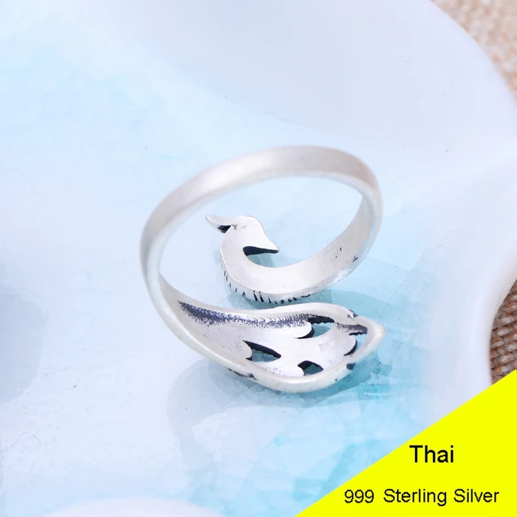 999 Sterling Silver Scrub Peacock Open Ring &amp Bracelet Men Retro Thai Jewelry Gift Finger Bangle CH056016 | Украшения и