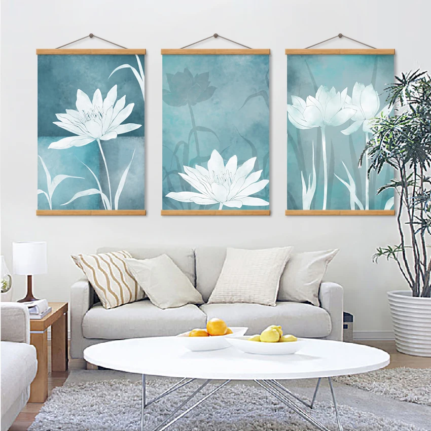 Watercolor Abstract White Lotus Nordic Poster Wall Art Canvas Painting Posters And Prints Pictures For Living Room Decor | Дом и сад
