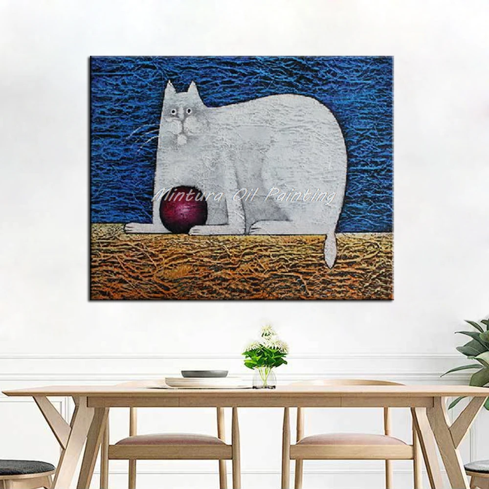 

Arthyx Art Wall Decor Oil Painting On Canvas Modern Abstract Picture Black White Pop Art Hand Painted Cat Animal Oil Paintings
