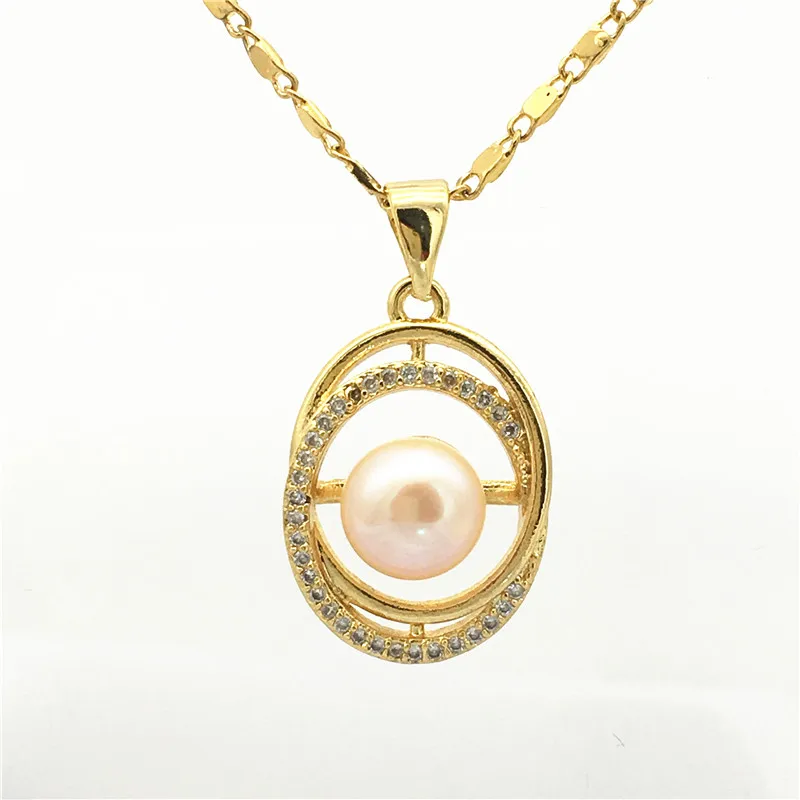 Lady's 5 colors new design white/black/purple/grey/pink 14mm natural freshwater pearls 18kgp inlay zircon pendant with chain 05 |