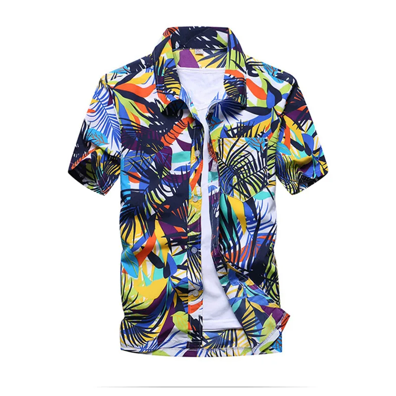 Мужская мода рубашка мужская повседневная camisa masculina Печатных Пляжные рубашки с