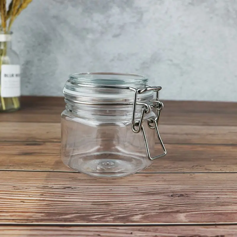 250ML Plastic Square Clip Top Storage Jar With Airtight Seal Lid Kitchen Food Container Tableware Preserving Cosmetic Cream