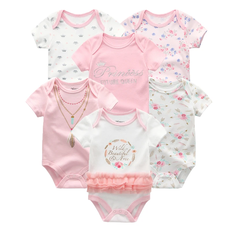 6 шт./лот летние хлопковые комбинезоны с короткими рукавами для новорожденных на