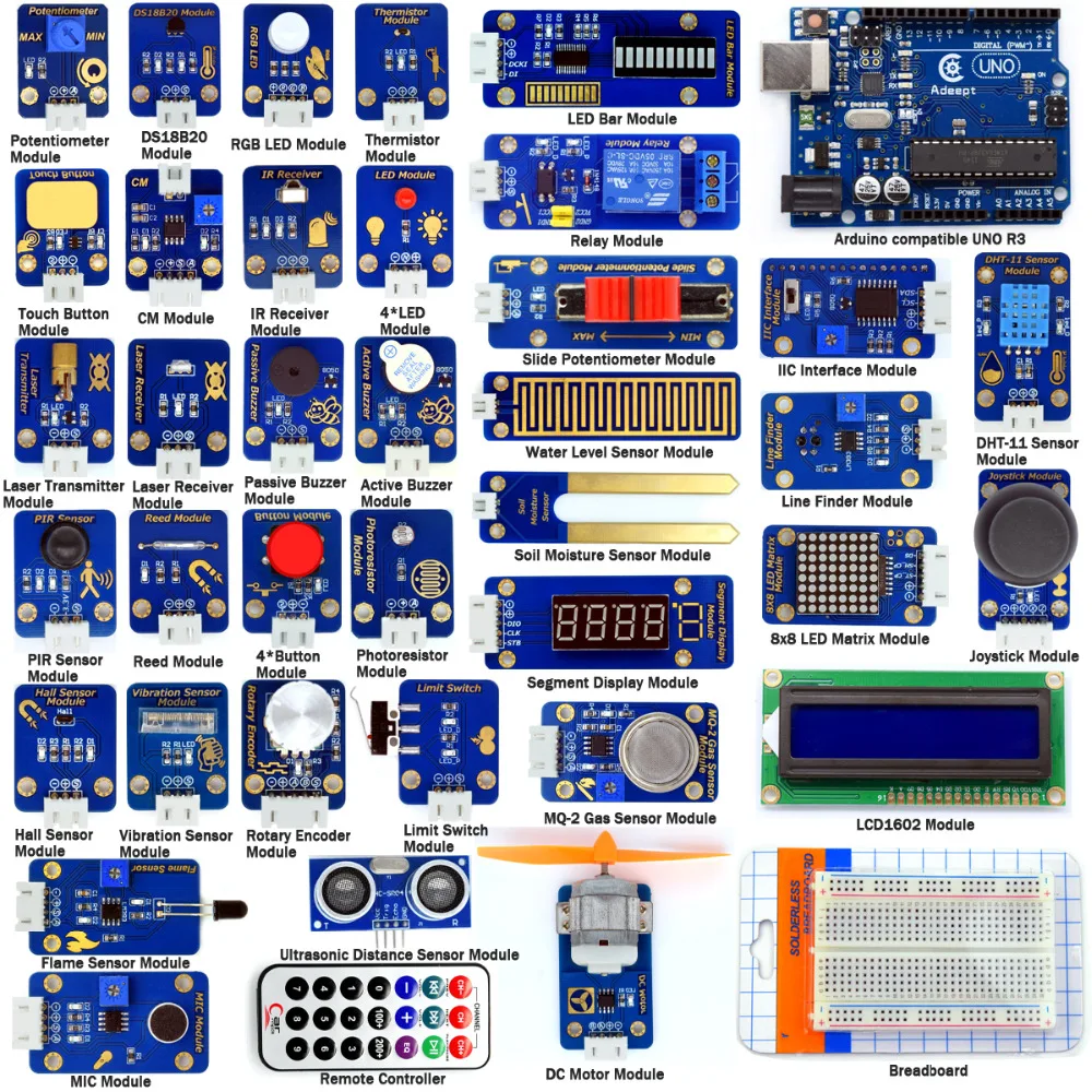 Adeept DIY Electric Ultimate Sensor Modules Kit for Arduino UNO R3 with Guidebook Processing FreeShipping Book diykit | Электроника