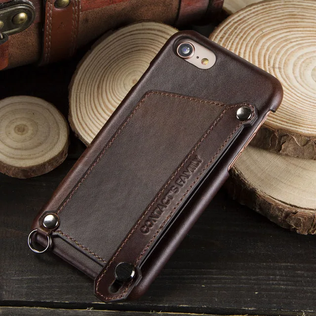 1006-Coffee Чехол Crazy Horse из воловьей кожи для iPhone 7, 8, кожаный чехол-накладка, дизайн кронштейна для iPhone 8, слот для карт, чехол-кошелек - Цвет: 1006-Coffee