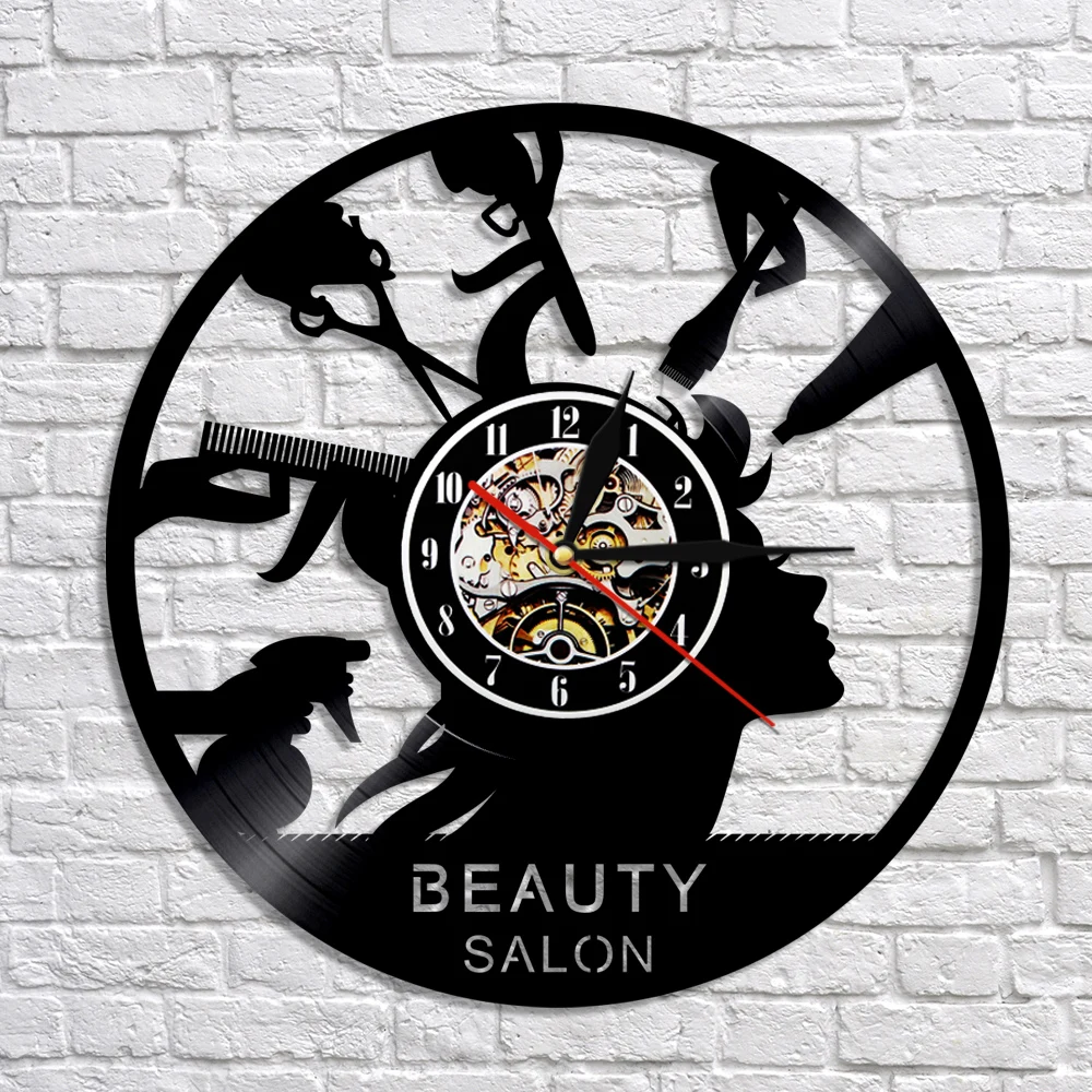 1Piece Beauty Salon Vinyl Record Wall Clock Creative Timepiece Modern Art Barber Shop Gift Decor 3D | Дом и сад