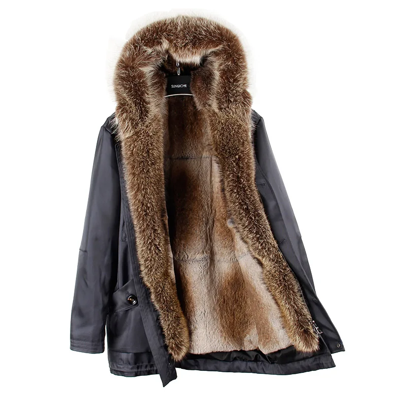 2019 Fur Collar Jacket Male Detachable Rex Rabbit Liner To Overcome In The Long Section Hooded Nie Overcoat Raccoon | Мужская одежда