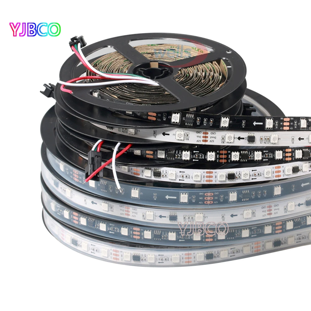 WS2811 DC12V LED Strip 5M 30/48/60 LEDs/M,10/16/20 Pcs ws2811 IC/meter, White/Black PCB, 2811 LED Addressable Digital Strip