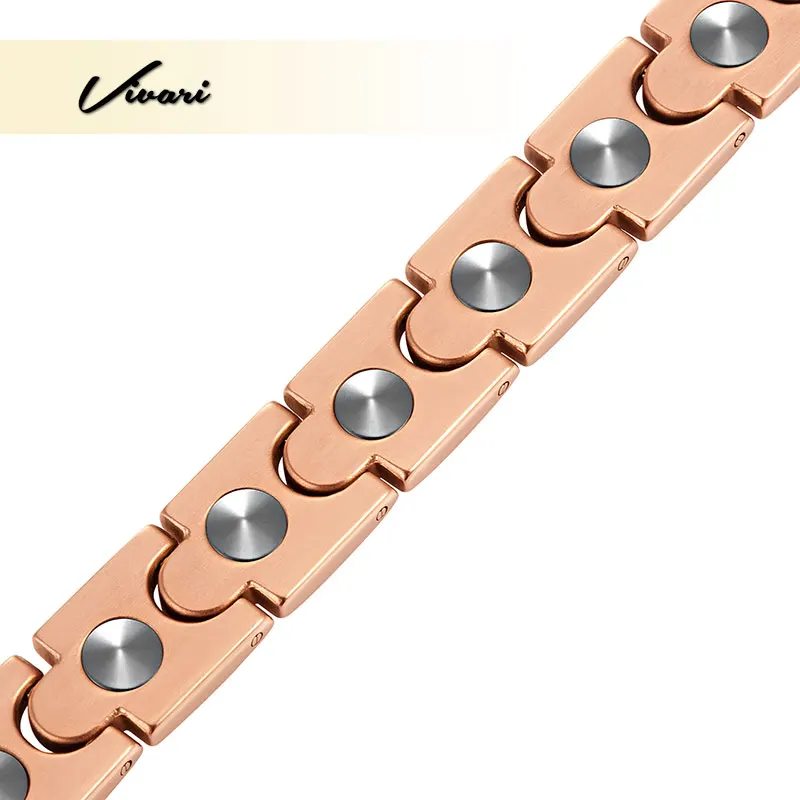 Vivari Bio Unisex Stainless Steel Bracelet For Women 99.99999% Solid Germanium Far Infra Charm Red Gold Color Bangle Wristband | Украшения