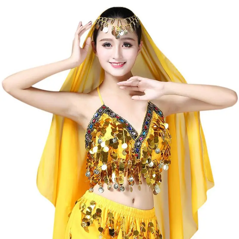 

Sexy Women Sequin Halter Bra Top Salsa Belly Dance Boho Festival Club Tribal Top Colorful Beading Coins Tassel Lace Cami Top W4