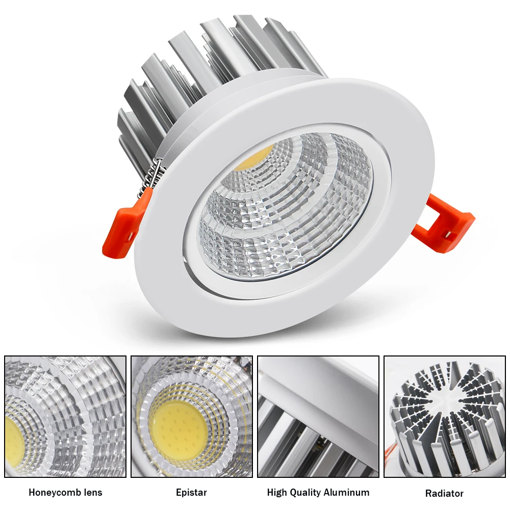 [DBF alta calidad COB LED Epistar empotrada Downlight Dimmable 6W 9W 12W 20W foco LED atenuación lámpara de techo 110V 220V