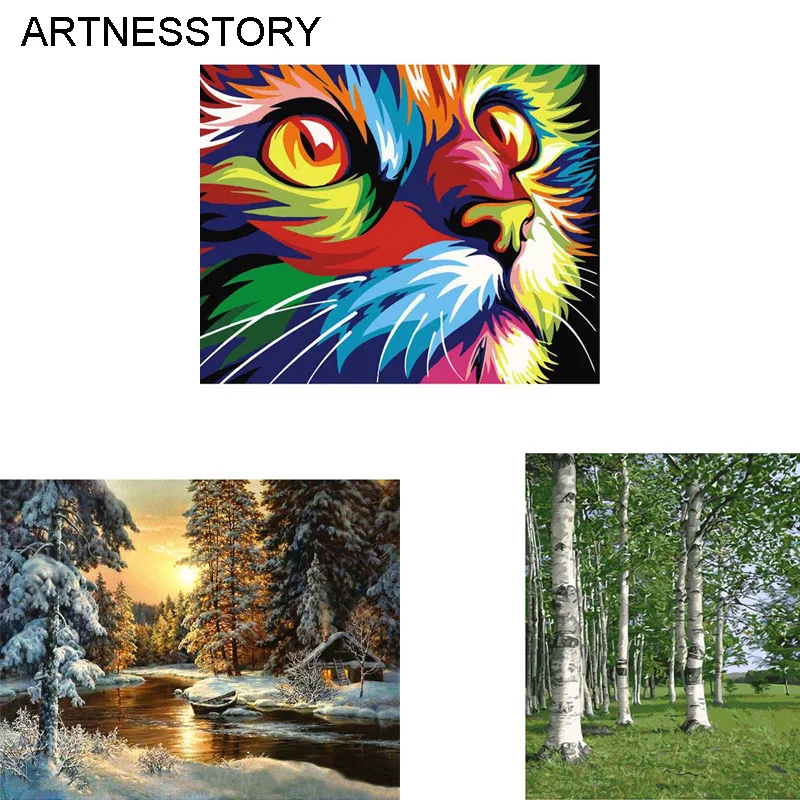 ARTNESSTORY DIY живопись по номерам животные кошка пейзаж картины холст для гостиной