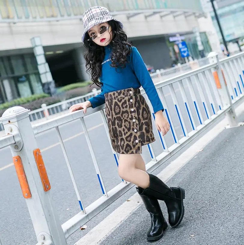 Leopard Print Kids Girls winter plus velvet skirts for children girls thick skirt teens 3-14Y princess mini fashion ws298 | Детская
