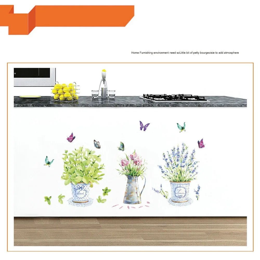 DIY настенные наклейки Home Decor горшках цветочный горшок бабочка кухня оконное стекло Ванная Комната Таблички водонепроницаемый