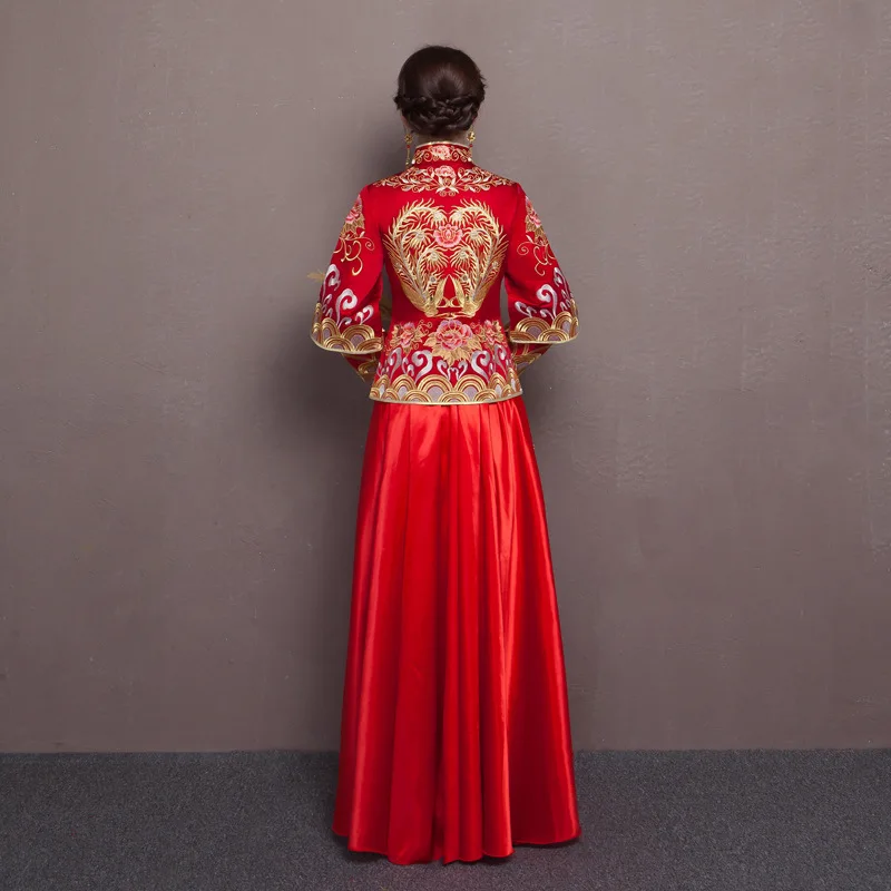 Red Bride Wedding Qipao Chinese Dress Retro Toast Clothing Dragon and Phoenix Gown Happy Marriage Clothes | Тематическая одежда и