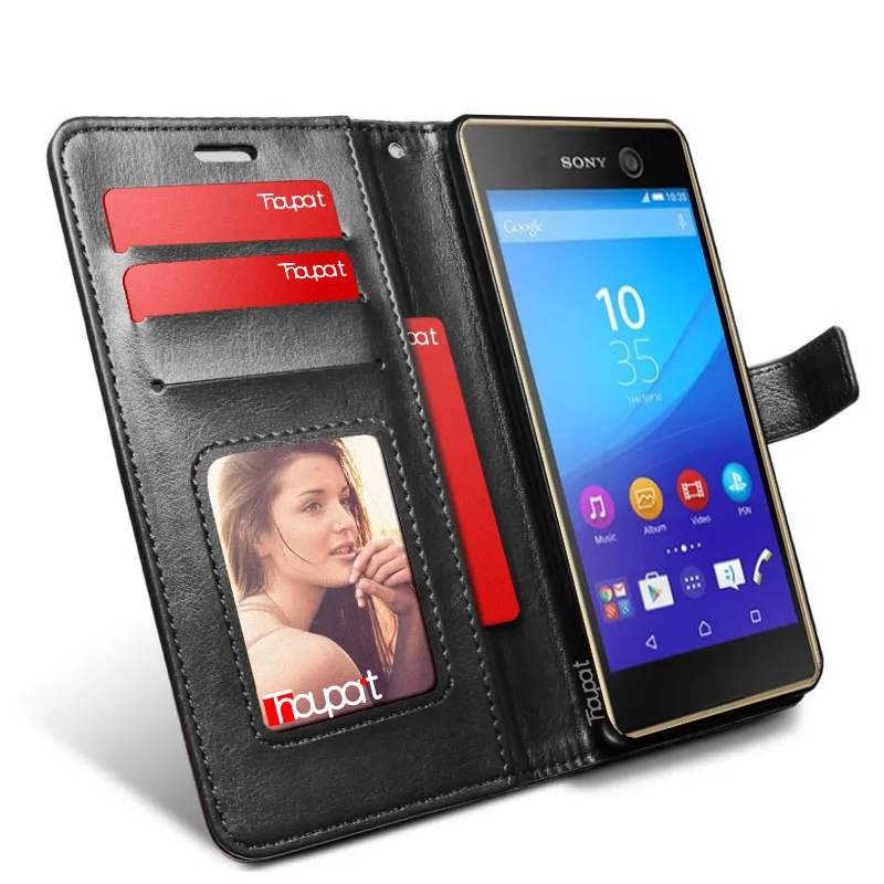 Thouport кожаные флип чехлы для Sony Xperia M5 Dual Ретро Чехол подставка держатель карт