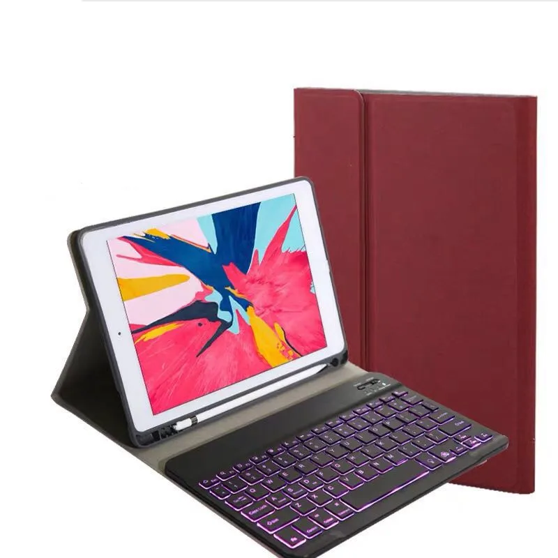 Bluetooth клавиатура чехол для iPad 9,7 Крышка для iPad 9,7 /Pro 9,7/Air2/Air универсальная версия с 7 цветами подсветки - Цвет: Red-Black