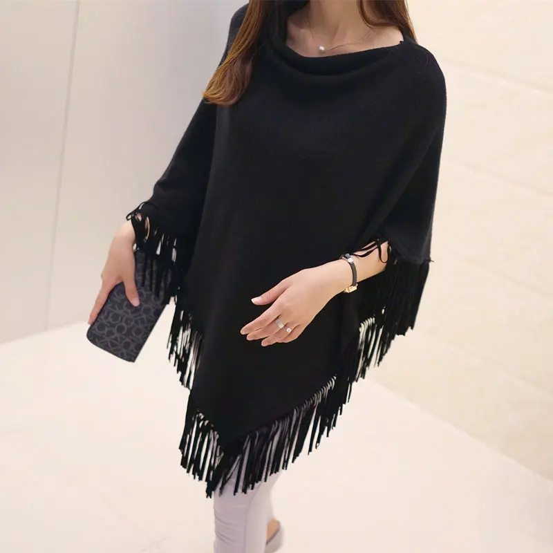 2016 turtleneck womans cape fashion brand fringe poncho batwing ladies winter ponchos and capes knitting patterns sweater |