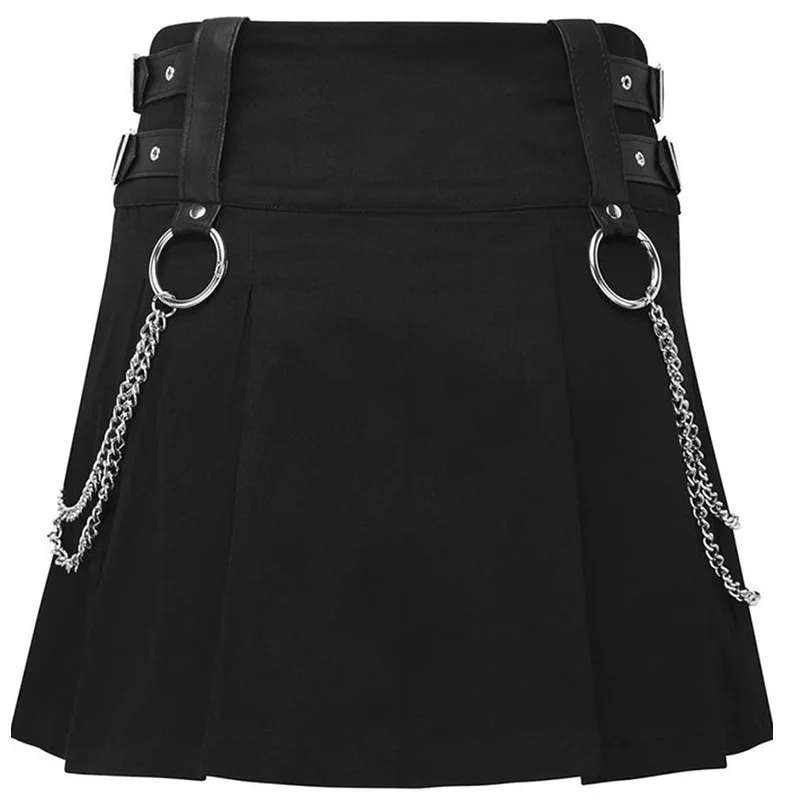 

Autumn Harajuku Gothic Punk Women Skirts with Metal Chain High Waist Zipper Fashion Pleated Mini Skirt for Gothic Girls