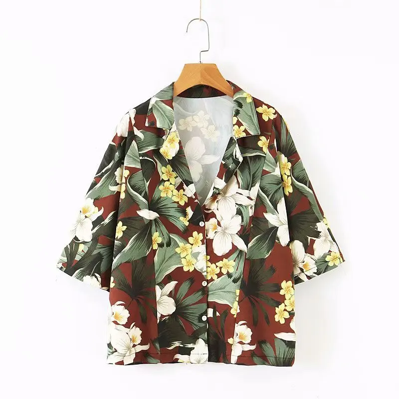 Большие размеры модный топ с цветочным принтом для женщин 2019 Летние повседневные