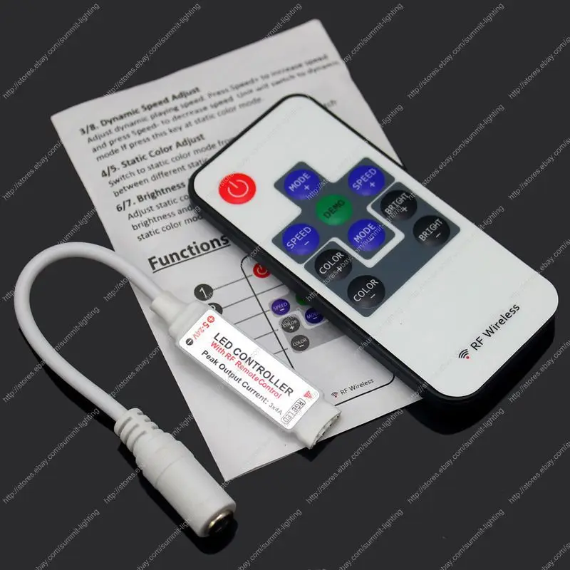 DC5V 24V 12A 3 канала мини тонкий RGB контроллер с 10 клавишным радиочастотным пультом