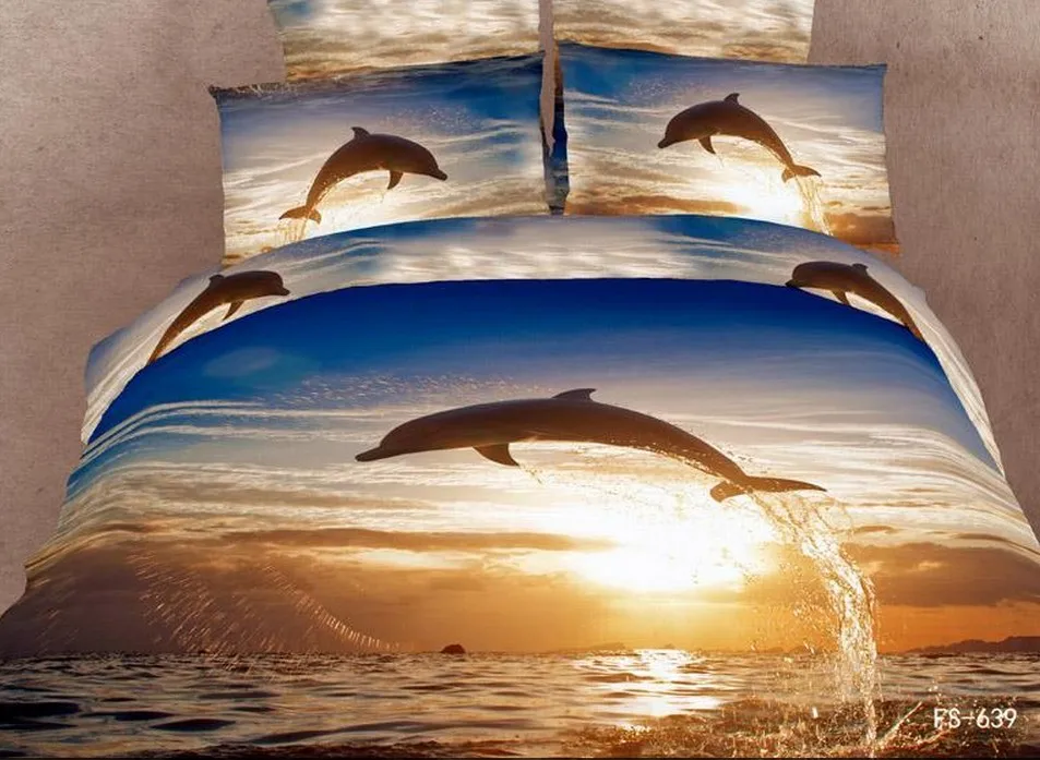 

Dolphin Style Luxury 3D Oil Painting Print 4pcs Full/Queen/King Bedding Set Quilt Cover/Duvet Cover,HKY05