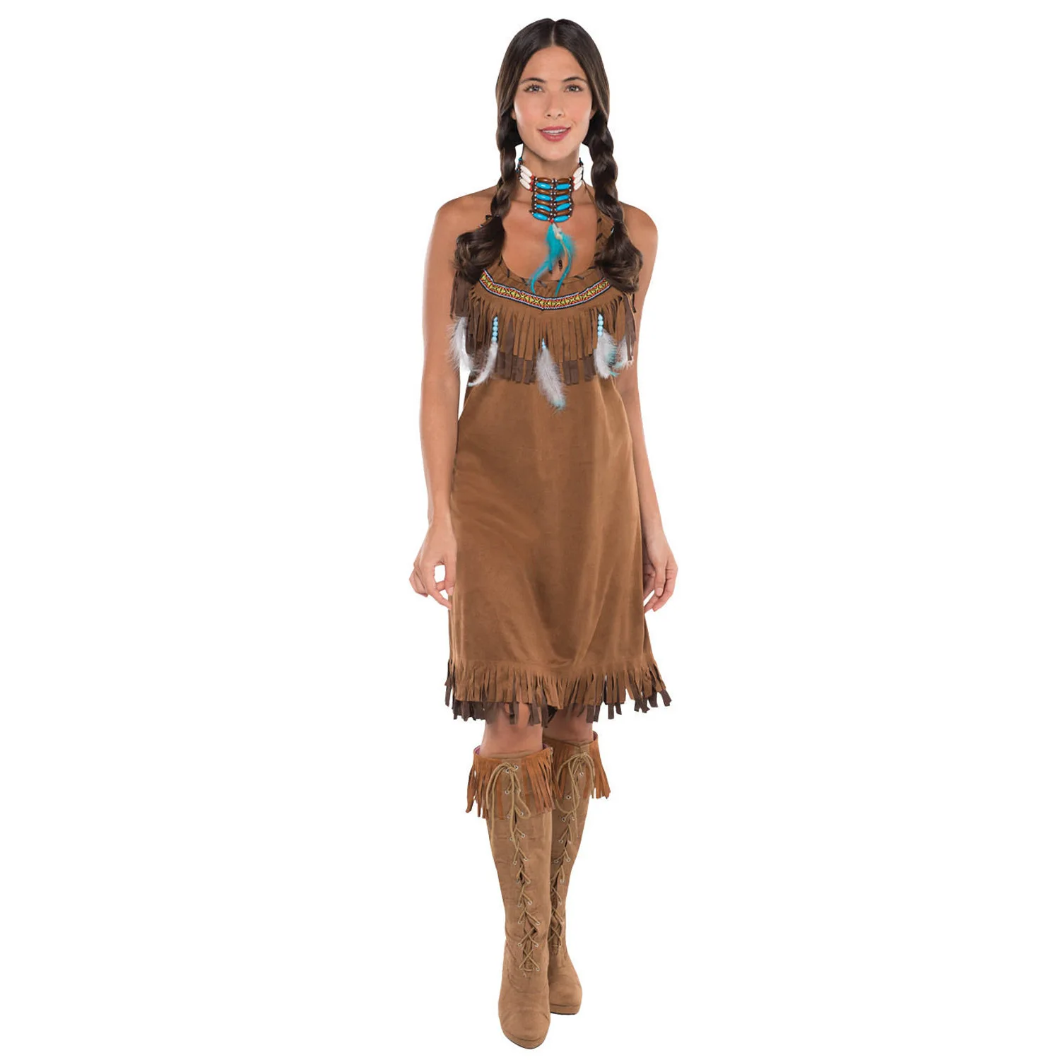 Женский костюм принцессы Pocahontas индийский на Хэллоуин коричневое платье для