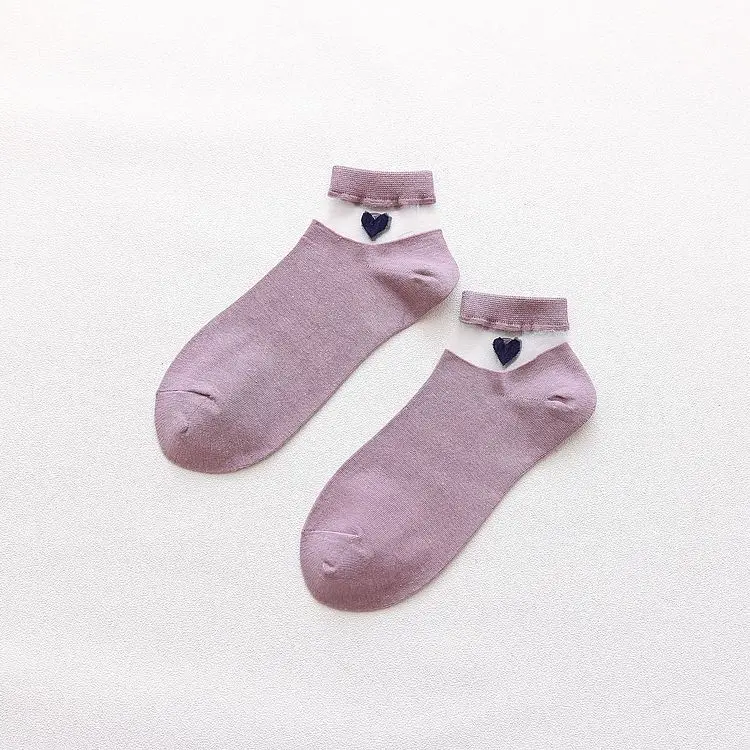purple ARMKIN/женские носки в Корейском стиле; летние короткие носки с узором в виде сердца; повседневные милые женские носки; хлопковые Дышащие носки skarpetki - Цвет: purple