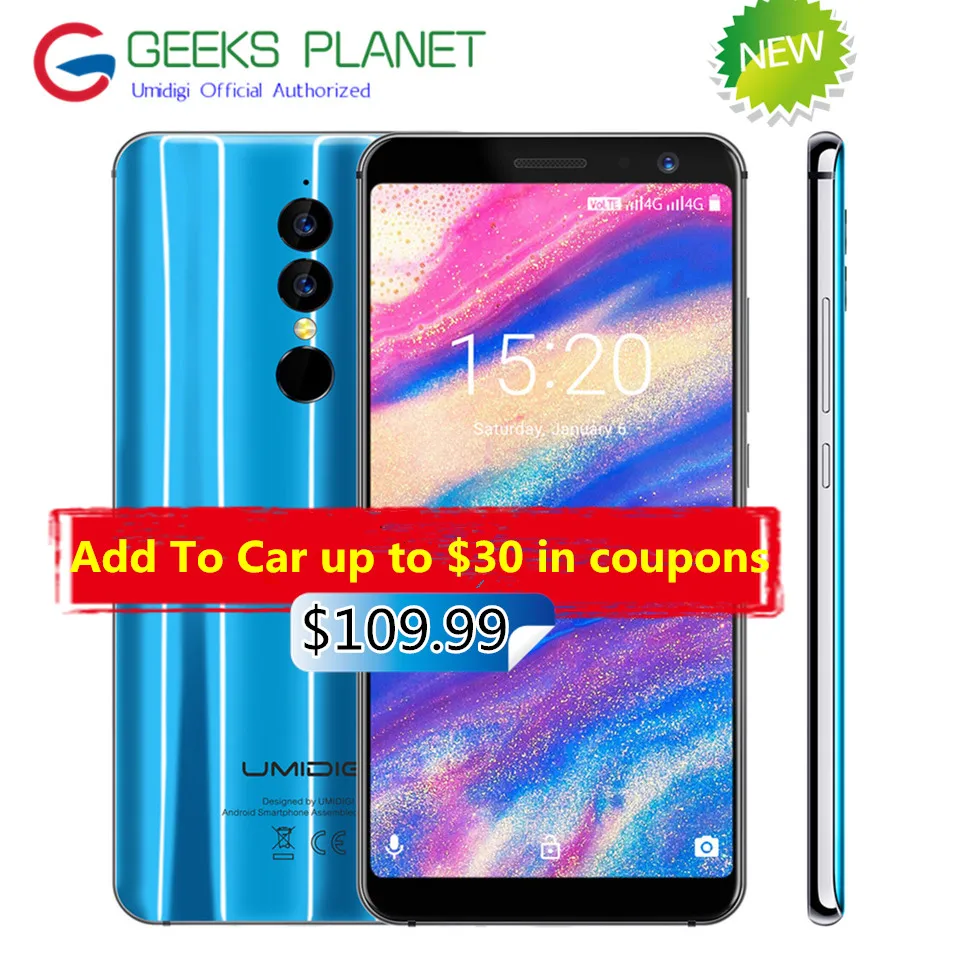 UMI Супер/UMIDIGI A1 PRO 5 дюйма Callphone 18:9 полный экран 3g + 16 ГБ Встроенная память Android 8 1 Touch ID