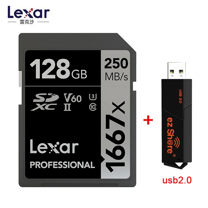 1667X 128GB-EZ Lexar 250 МБ/с. 1667x U3 Class 10 SDXC карты 64 Гб 128 256 250 МБ/с. карта памяти 32Гб SD UHS-II флэш-карта памяти для 3D 4K цифровой Камера - Емкость: 1667X 128GB-EZ