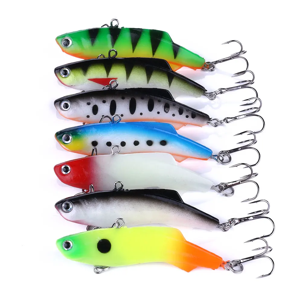 

7Pcs 7.5cm 17.2g VIB Ice Fishing Lure Soft Wobbler Lead Jig Head Shape Hard Bait Pesca Fishing Tackle