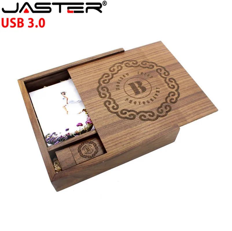 USB 3 0 бесплатный логотип деревянный фотоальбом usb + Подарочная коробка флеш