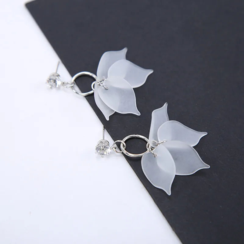 Women Jewelry Elegant Scrub Petal Earrings New Fashion Big White Flower For Crystal Ear Studs Gift Wholesale | Украшения и