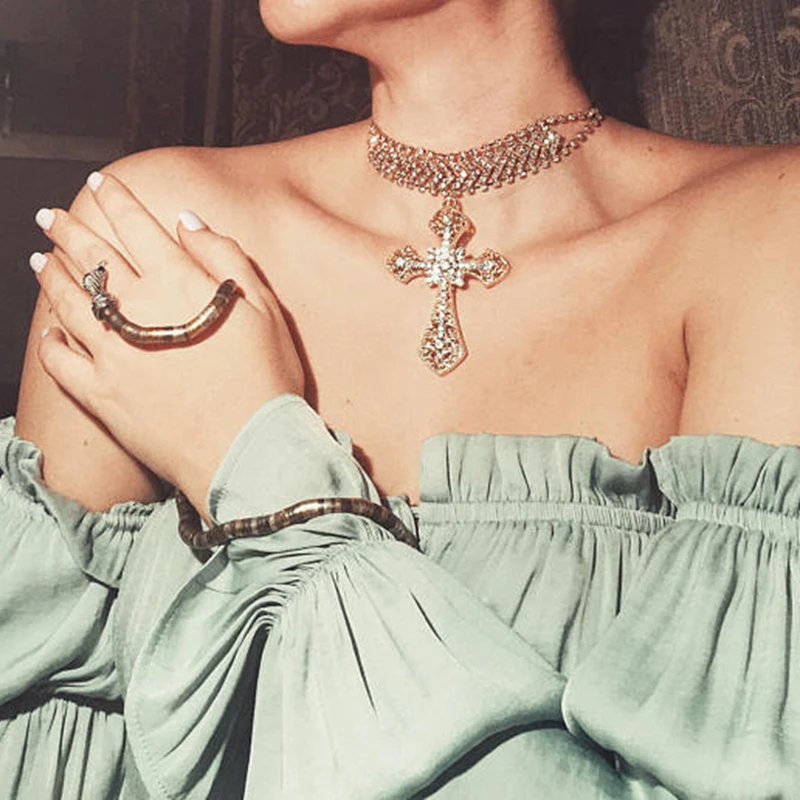 Meidi большой Подвески с крестом Кристалл Rhinestone колье Цепочки и ожерелья для Для