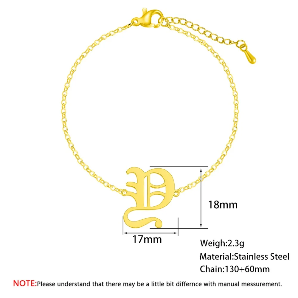 QIAMNI Stainless Steel Old English Initial Capital Y Alphabet Font Letter 26 A-Z Bangle Bracelet Anklet Birthday Gift Pulseras | Украшения