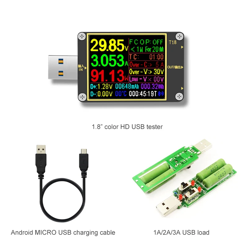 USB тестер T18 Цифровой dc мощность Вольтметр Амперметр Напряжение тока доктор 1," qc2.0 PD3.0 18 в 1 детектор