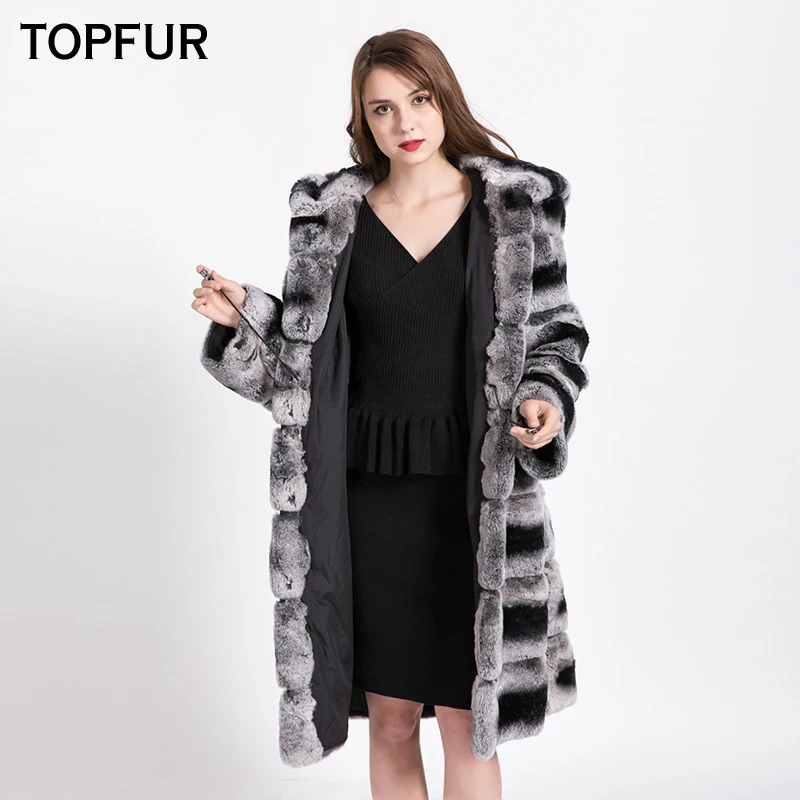 TOPFUR New Arrival Top Quality Genuine Rex Rabbit Fur Coat For Women With Fur Hood Natural Real Rex Rabbit Fur Coat 1751