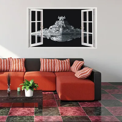 

New Arrive 3D Spacecraft Wall Sticker Living Room Decoration Home Decor False Window Stickers Mural Poster Wallstickers