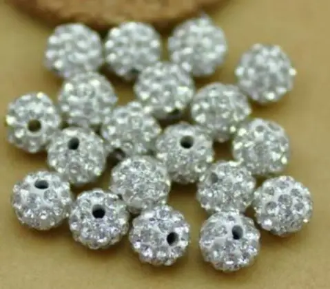 Браслет b354 с белыми бусинами, 6 мм 8 мм 10 мм 12 мм 14 мм 100 шт./лот, ожерелье с диско-шариком из горного хрусталя ручной работы