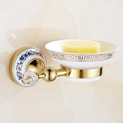 soap dish only 82GCP серия Золотой полированный кристалл и Фарфоровые аксессуары для ванной комнаты Аксессуары для ванной набор полотенец Полка полотенце бар держатель бумаги крюк - Цвет: soap dish only