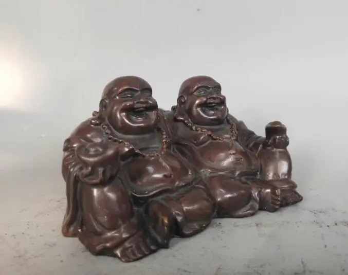

China pure brass twins maitreya Buddha purple statue