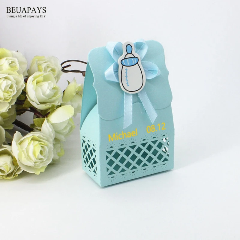 

50pcs Personalized Customizing baby shower candy box can add name and date DIY Baby Birthday Gift Box One-year-old Candy Box