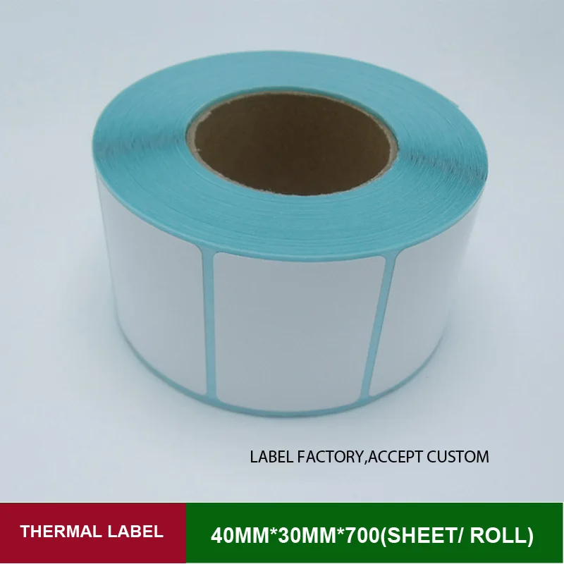 

40mmx30mm thermal barcode sticker for label printer adhesive paper 700pcs per roll single row can custom logo printing papel